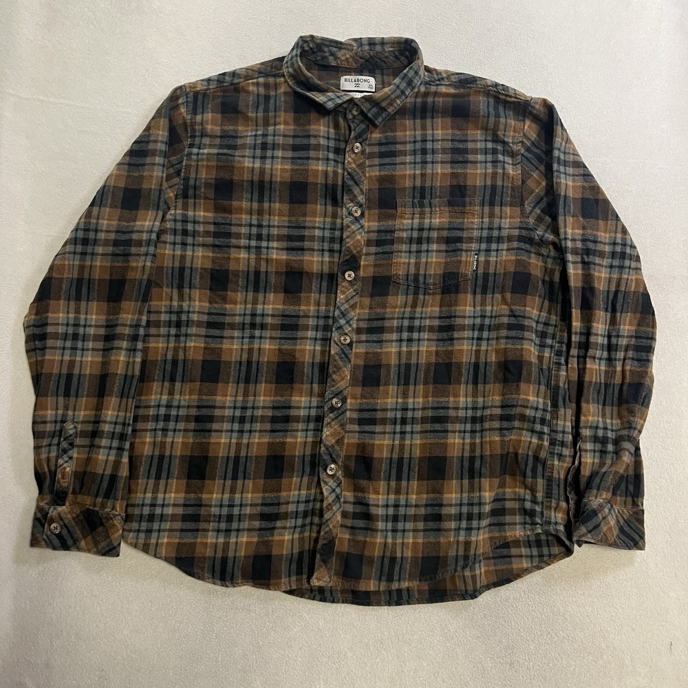 Billabong Coastline Shirt Flannel Men's Size 2XL Plaid Button Up Long Sleeve